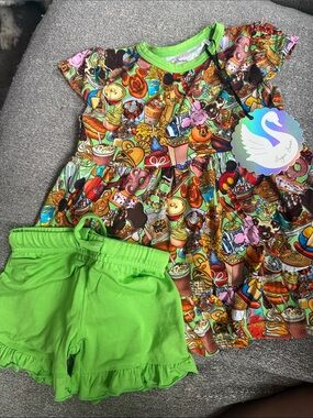 Sugar Swan Green Snack-Print Girls Matching Set